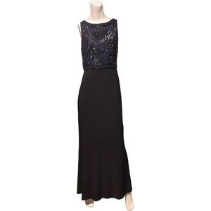 ADRIANNA PAPELL Black Maxi Dress w/Beaded Bodice Size 8
